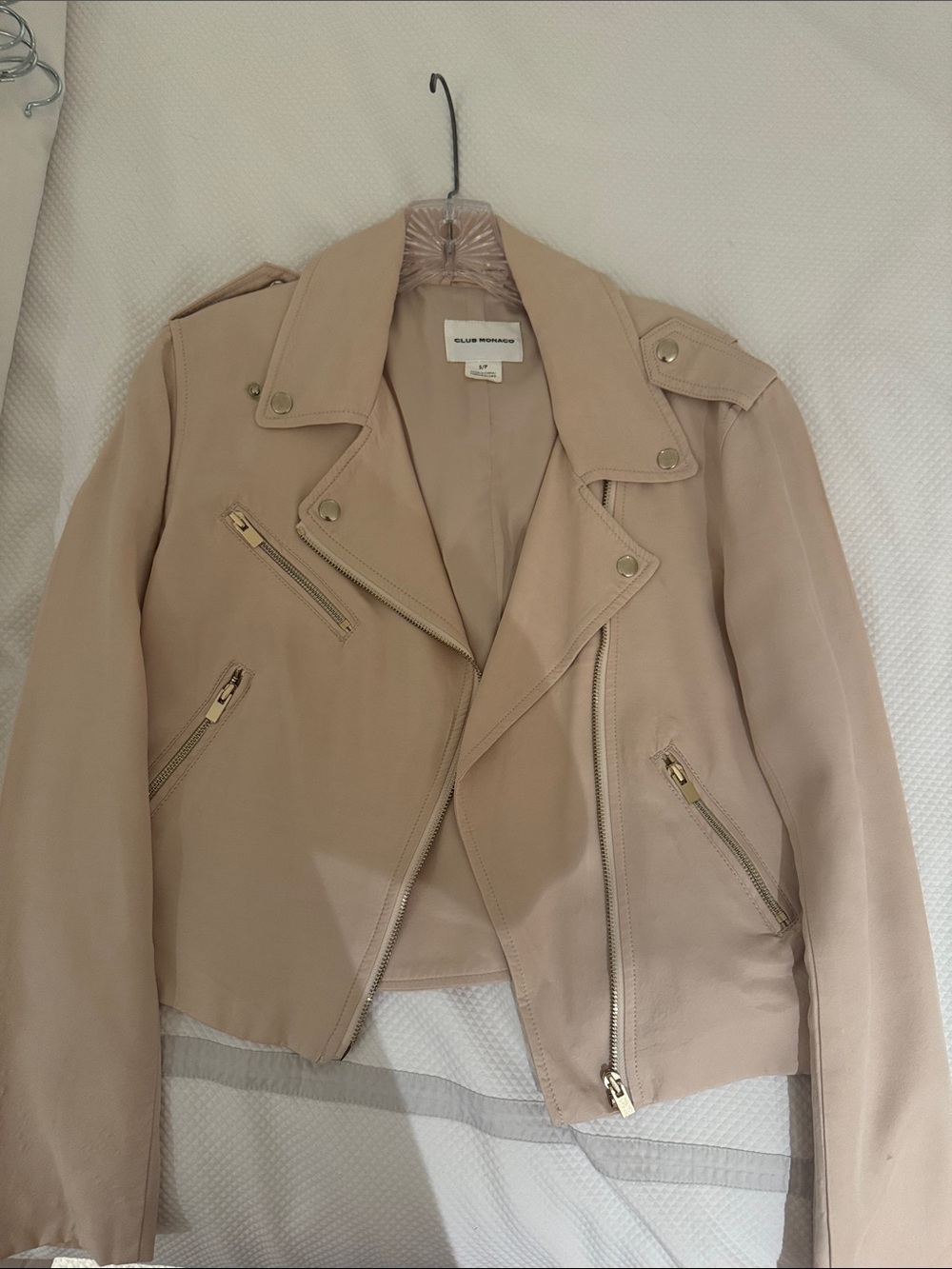 Club Monaco Blush Beige Leather Moto Jacket